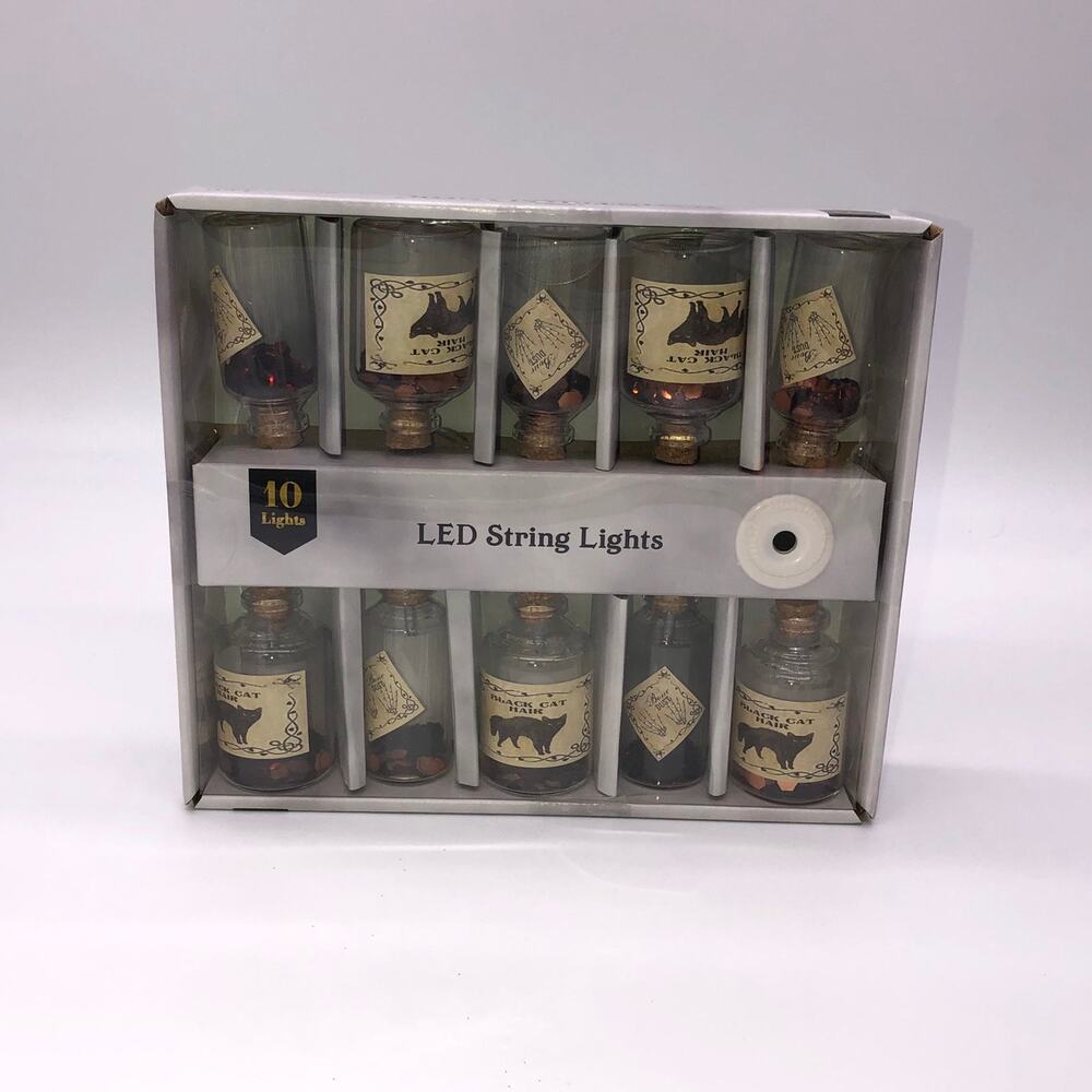New Haunted Manor 10 Glass LED Light Up Potion Bottle String Lights Halloween
